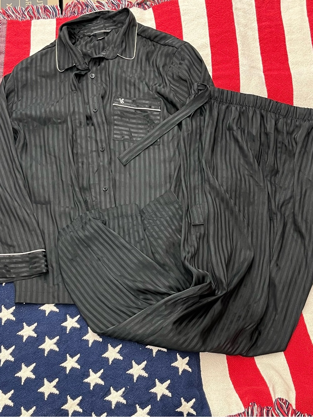 Victoria's Secret Black Striped Women's Pajama Set Size Large